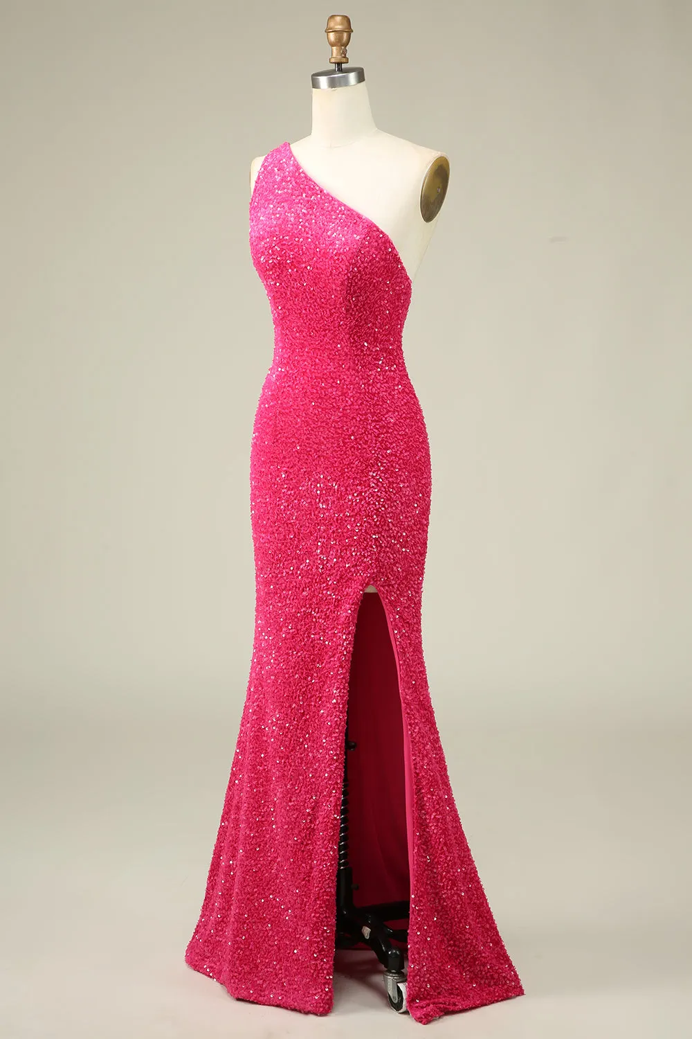 Mermaid One Shoulder Fuchsia Sequins Long Prom Dress with Split Front sold by Zapaka product image thumbnail 3
