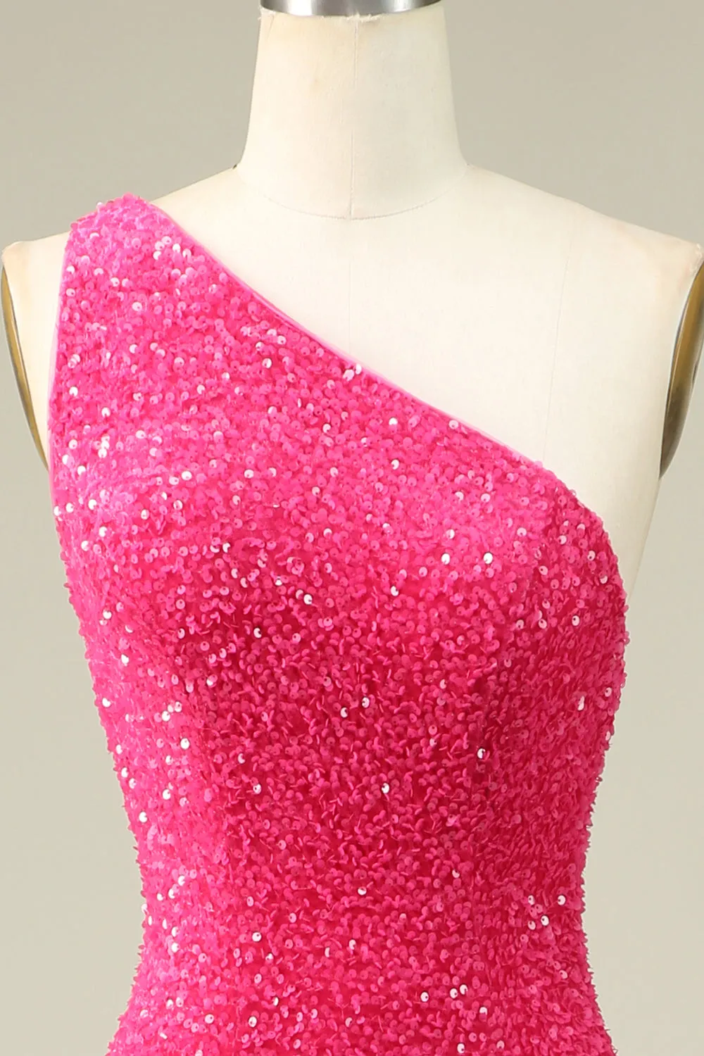 Mermaid One Shoulder Fuchsia Sequins Long Prom Dress with Split Front sold by Zapaka product image thumbnail 4