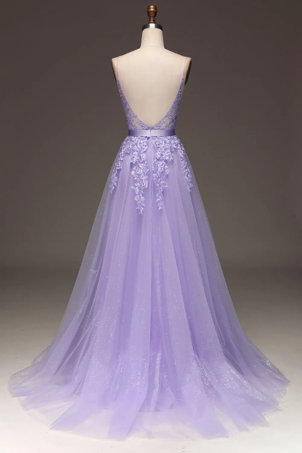 Purple A-Line Spaghetti Straps Long Beaded and Tulle Prom Dress with Appliques sold by Zapaka product image thumbnail 2