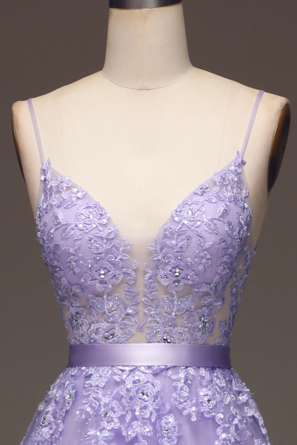 Purple A-Line Spaghetti Straps Long Beaded and Tulle Prom Dress with Appliques sold by Zapaka product image thumbnail 4