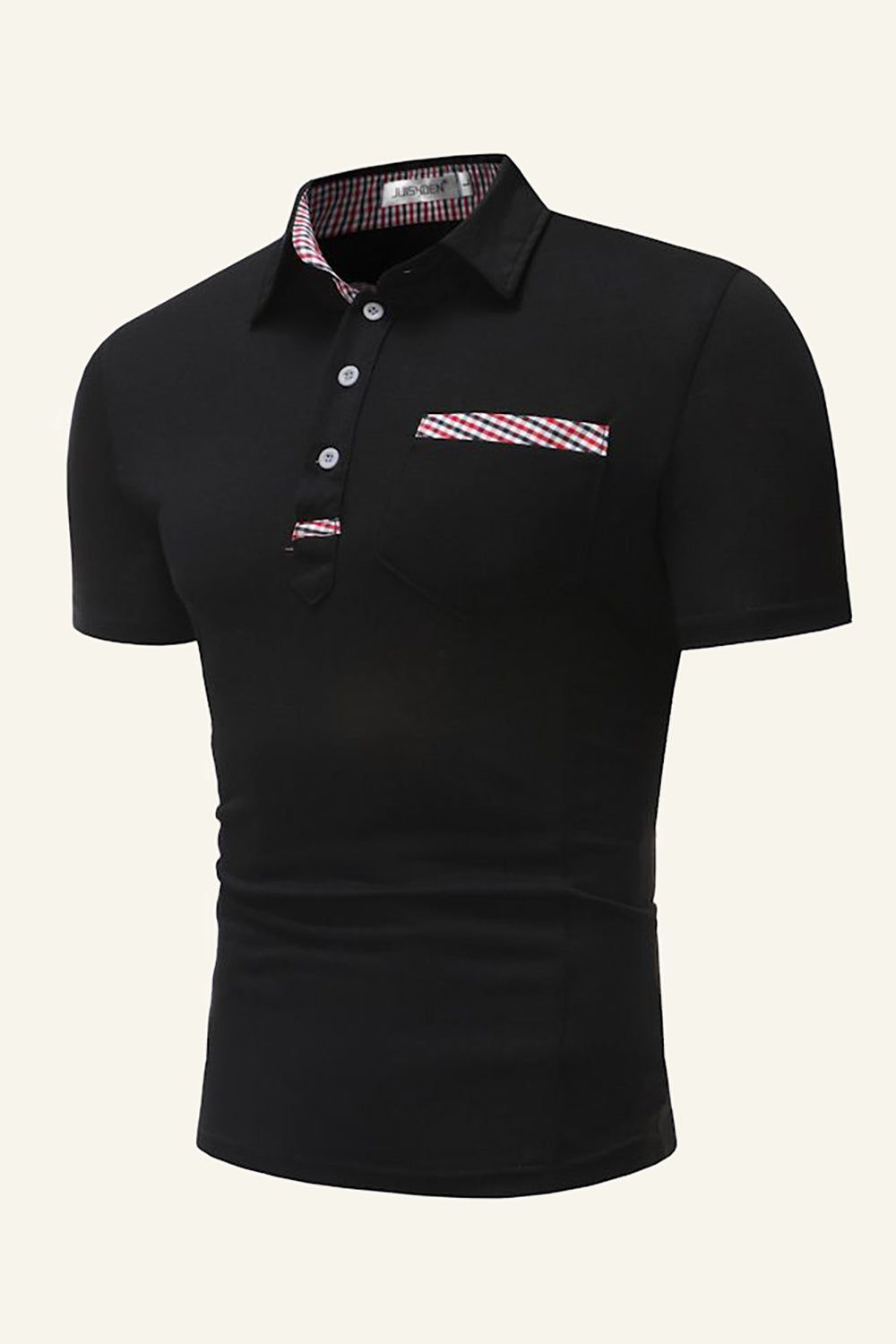 Black Patchwork Short Sleeves Casual Polo Shirt sold by Zapaka product image thumbnail 3