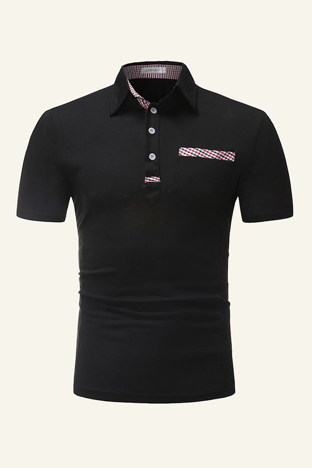Black Patchwork Short Sleeves Casual Polo Shirt sold by Zapaka