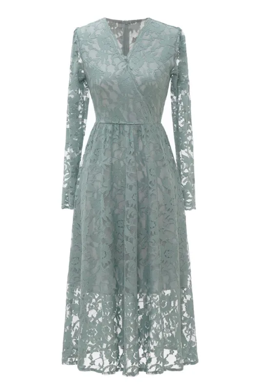 Sky Blue V-Neck Lace Dress sold by Zapaka