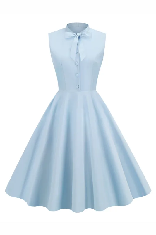Light Blue Solid A-line 1950s Dress wit Buttons sold by Zapaka
