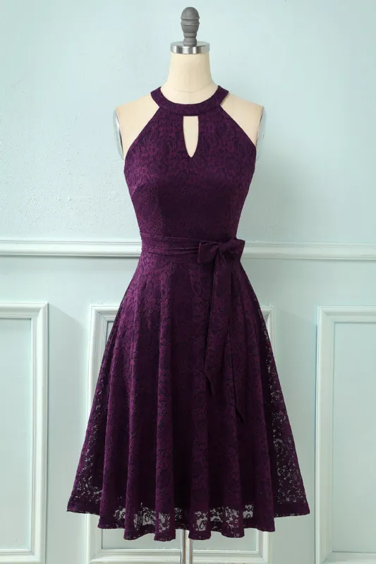 Halter Keyhole Belted Lace Dress made by Zapaka