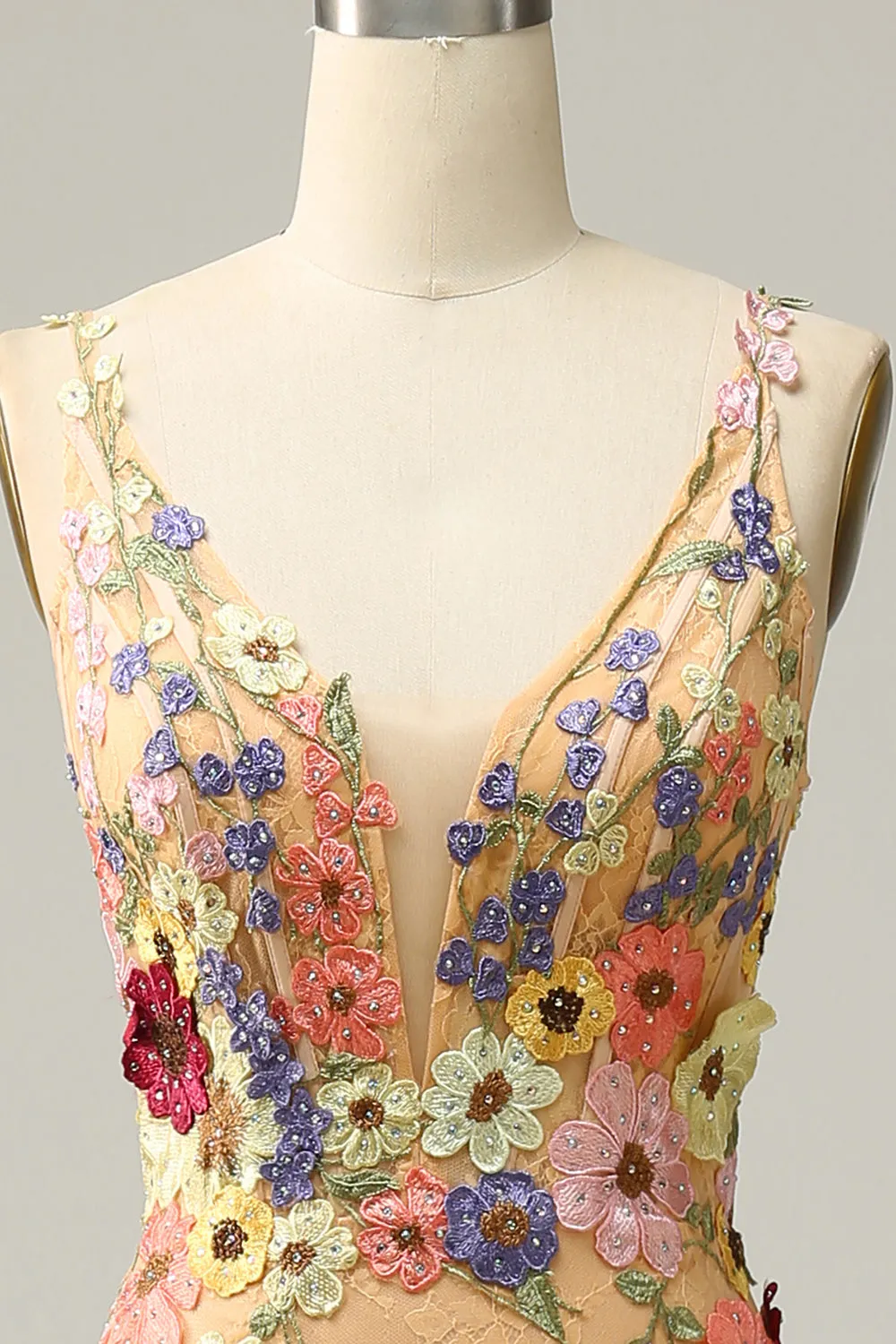 Mermaid Deep V Neck Champagne Long Prom Dress with Appliques sold by Zapaka product image thumbnail 4