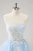 Blue A Line Spaghetti Straps Short Homecoming Dress with Appliques sold by Zapaka
