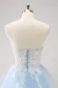 Blue A Line Spaghetti Straps Short Homecoming Dress with Appliques sold by Zapaka