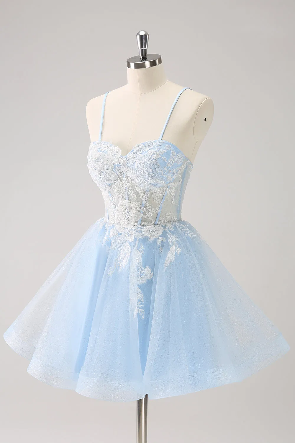Blue A Line Spaghetti Straps Short Homecoming Dress with Appliques sold by Zapaka product image thumbnail 3
