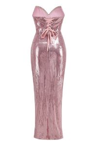 Strapless Pink Sequins Party Dress with Pleated sold by Zapaka