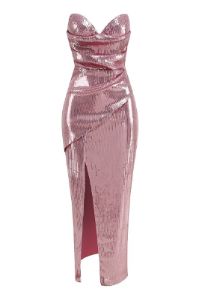 Strapless Pink Sequins Party Dress with Pleated sold by Zapaka