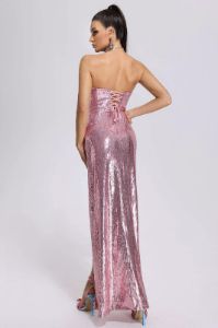 Strapless Pink Sequins Party Dress with Pleated sold by Zapaka