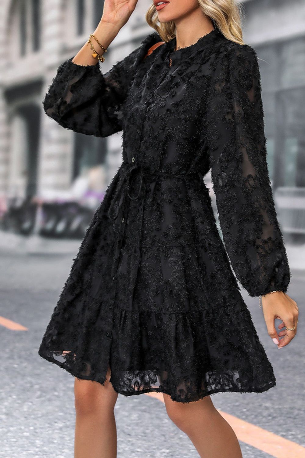 Black A Line Long Sleeves Casual Dress sold by Zapaka product image thumbnail 5