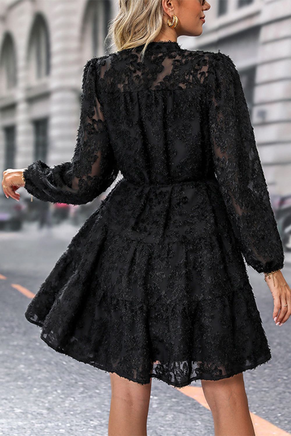 Black A Line Long Sleeves Casual Dress sold by Zapaka product image thumbnail 2