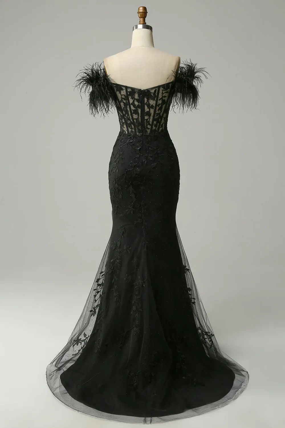 Off the Shoulder Black Mermaid Prom Dress with Feathers sold by Zapaka product image thumbnail 2