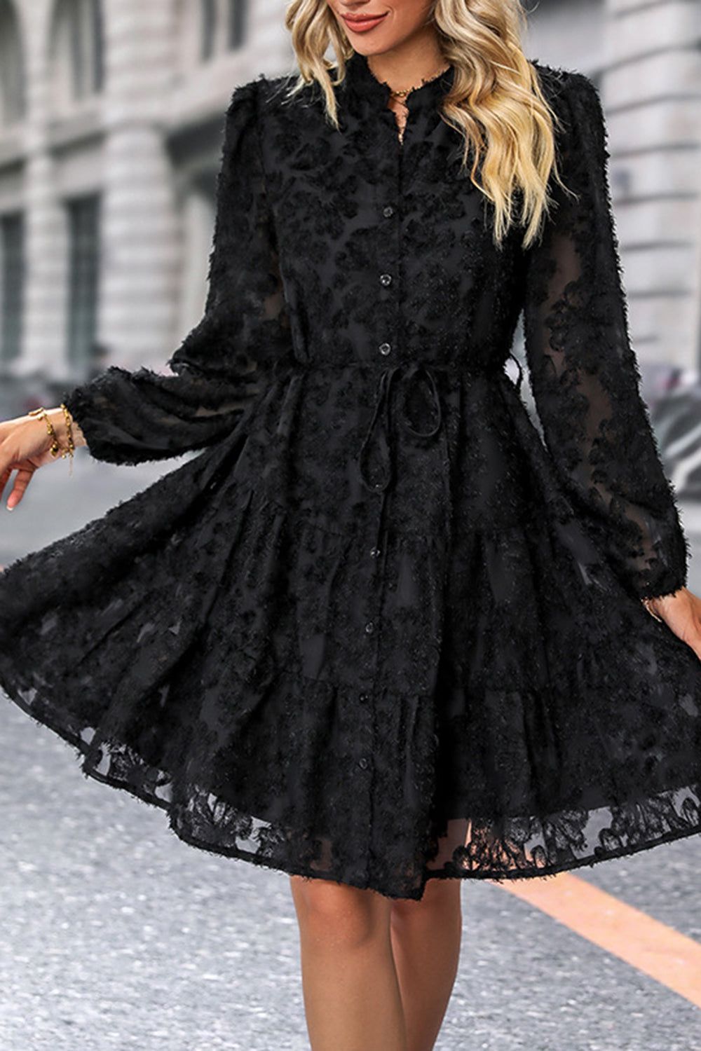Black A Line Long Sleeves Casual Dress sold by Zapaka product image thumbnail 4