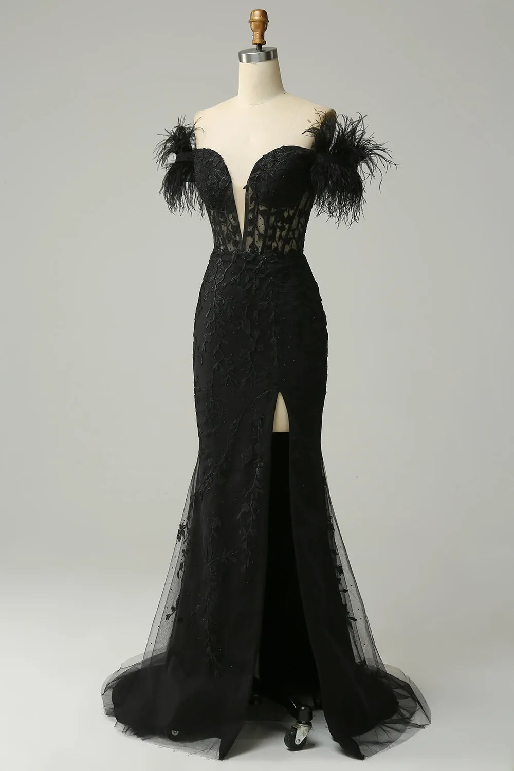 Off the Shoulder Black Mermaid Prom Dress with Feathers sold by Zapaka product image thumbnail 3
