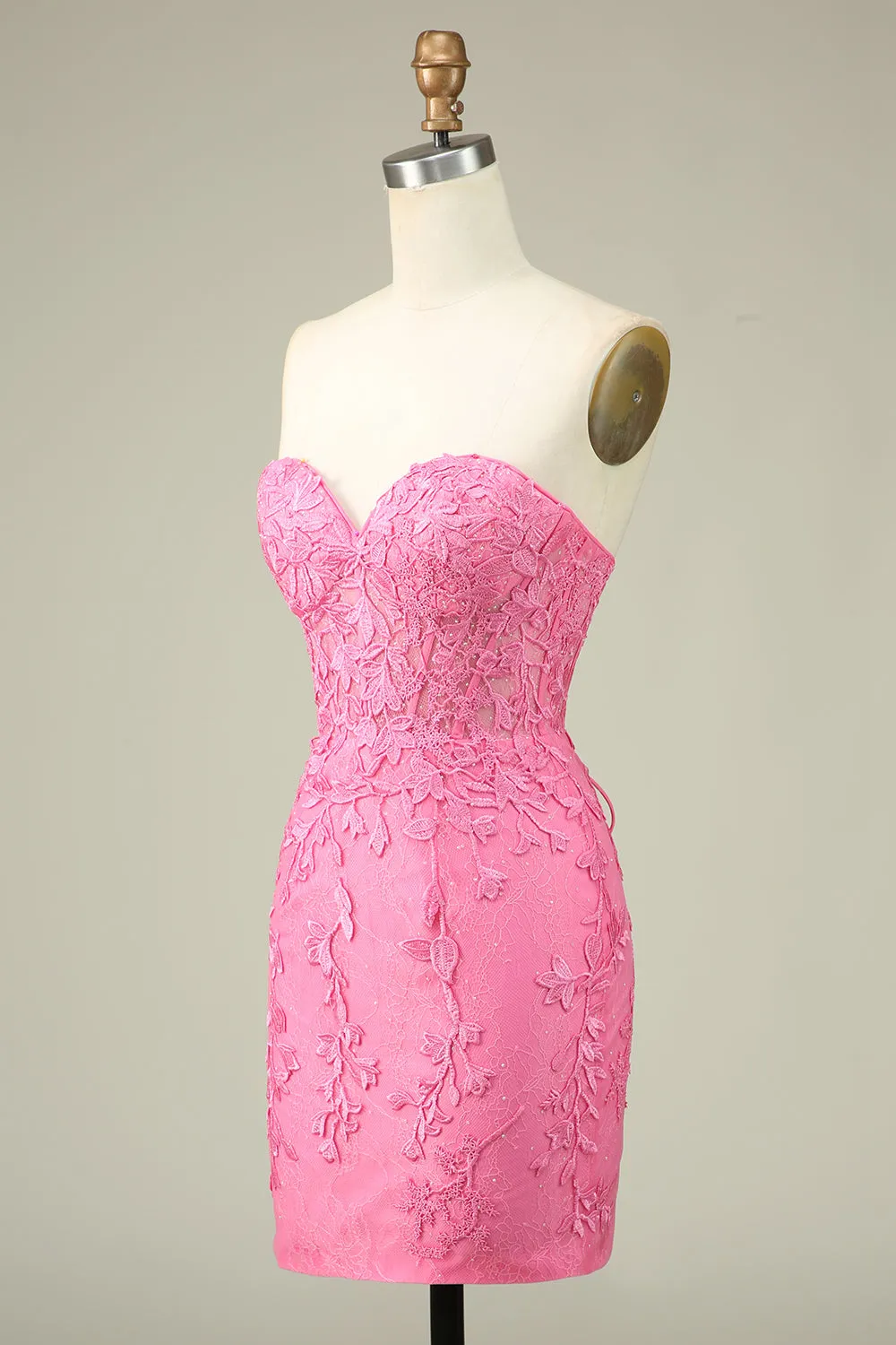 Bodycon Sweetheart Pink Corset Homecoming Dress with Appliques sold by Zapaka product image thumbnail 3