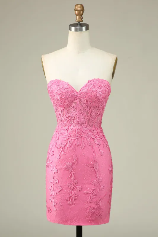 Bodycon Sweetheart Pink Corset Homecoming Dress with Appliques sold by Zapaka