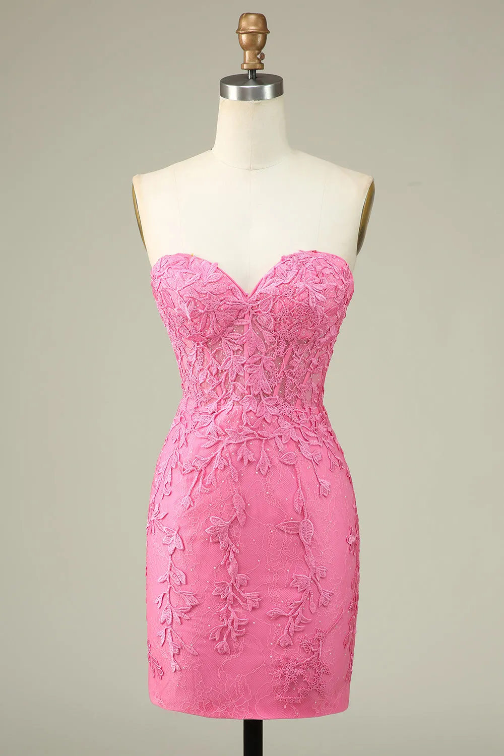 Bodycon Sweetheart Pink Corset Homecoming Dress with Appliques sold by Zapaka