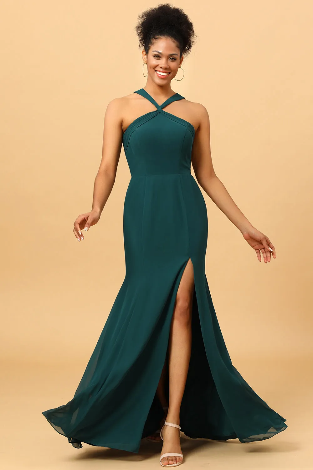 Green Mermaid Chiffon Bridesmaid Dress with Slit sold by Zapaka product image thumbnail 3