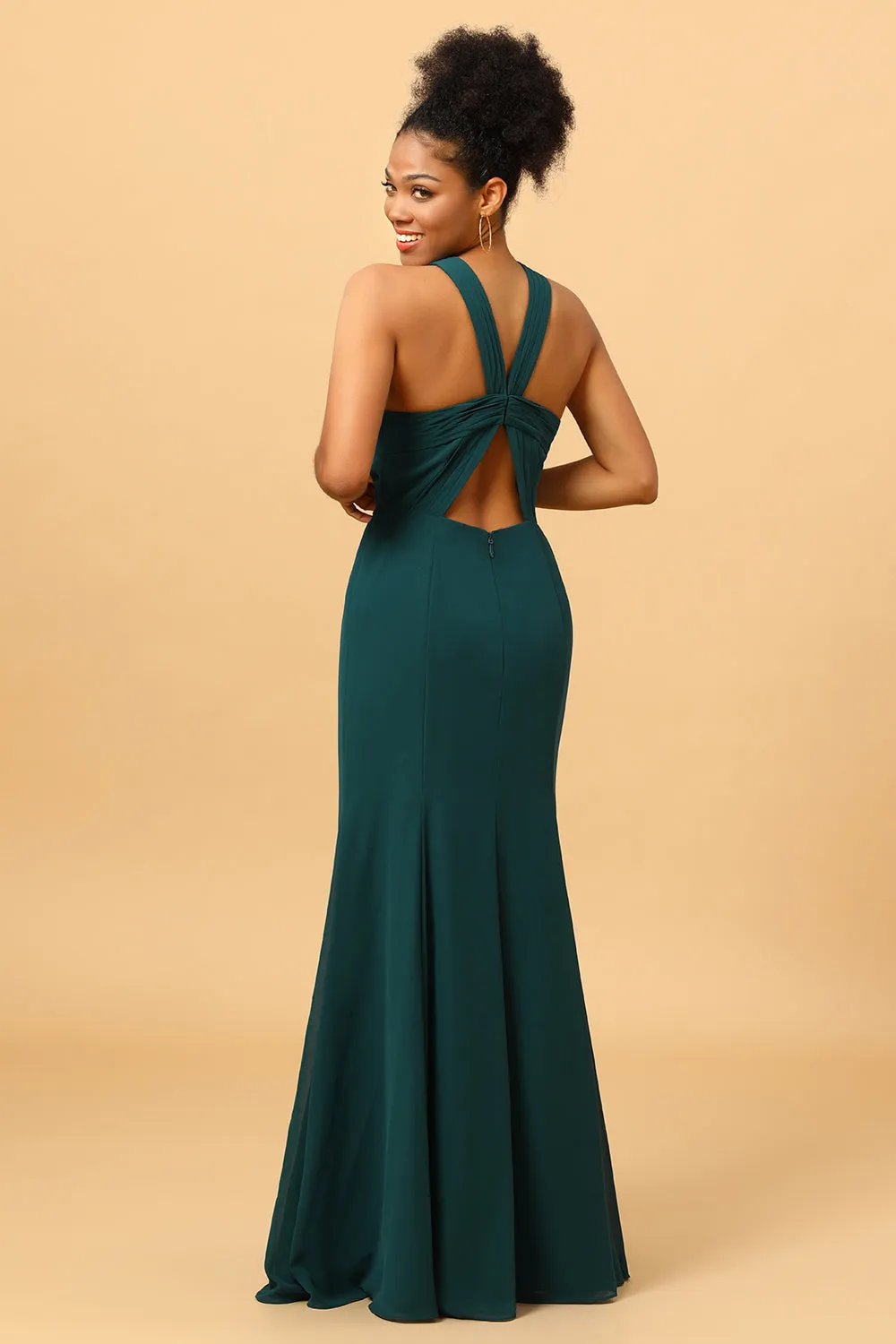Green Mermaid Chiffon Bridesmaid Dress with Slit sold by Zapaka product image thumbnail 2