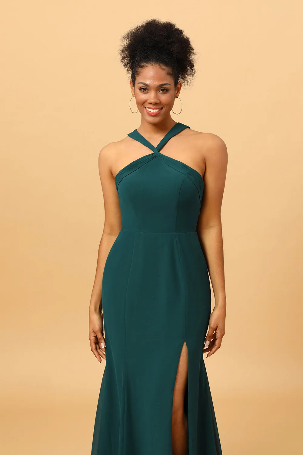Green Mermaid Chiffon Bridesmaid Dress with Slit sold by Zapaka product image thumbnail 5