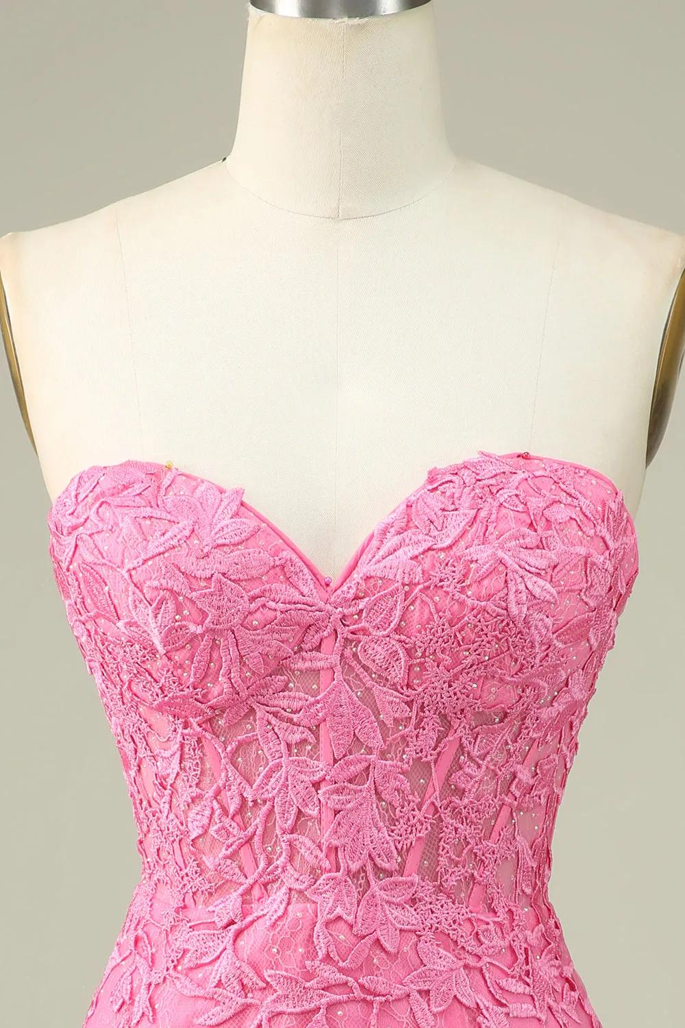 Bodycon Sweetheart Pink Corset Homecoming Dress with Appliques sold by Zapaka product image thumbnail 4