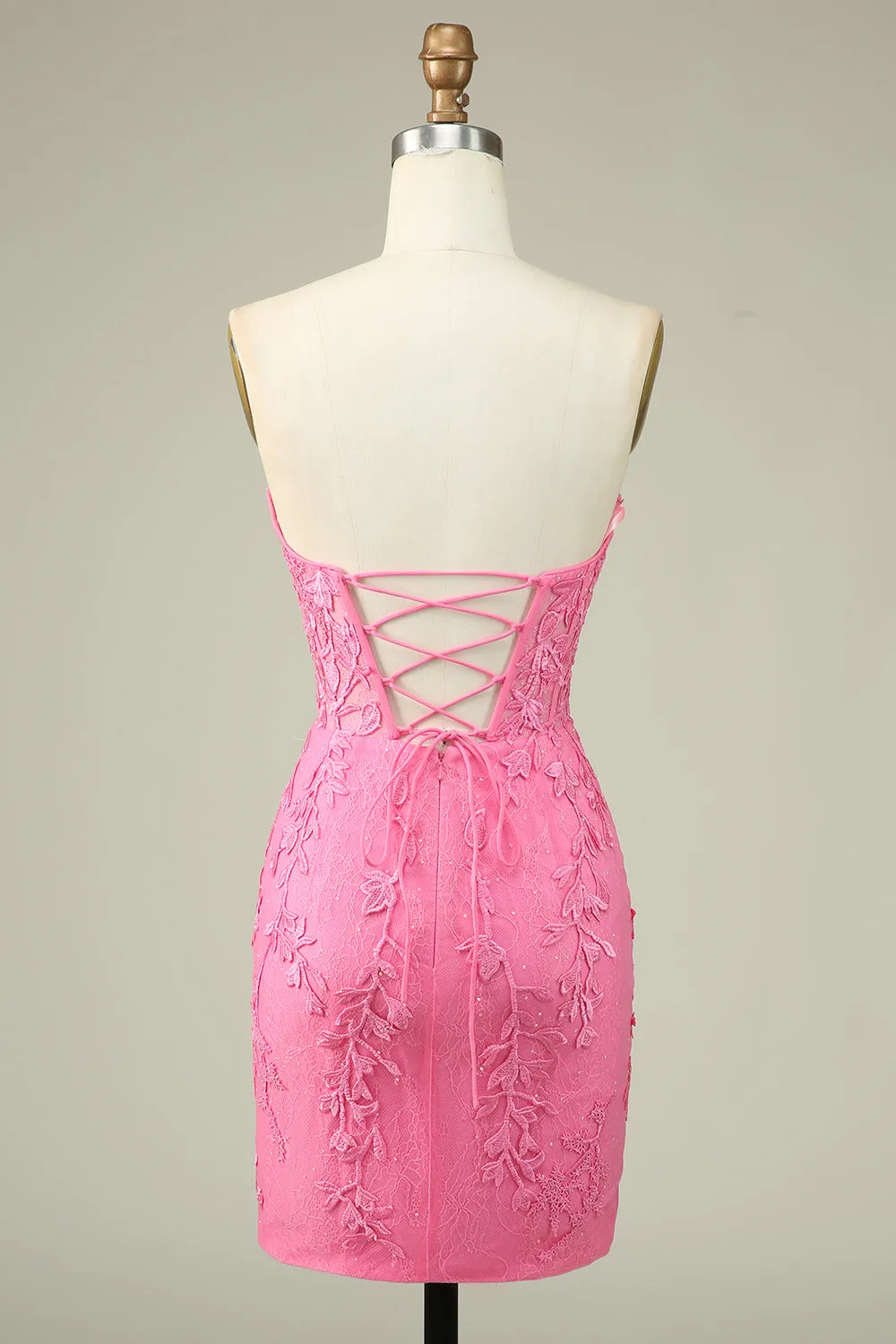 Bodycon Sweetheart Pink Corset Homecoming Dress with Appliques sold by Zapaka product image thumbnail 2