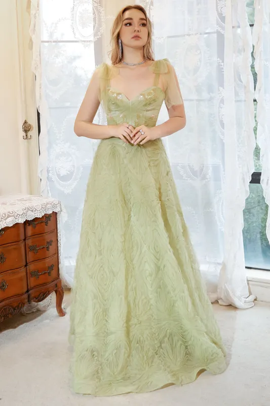 A Line Spaghetti Straps Light Green Tulle Plus Size Prom Dress sold by Zapaka