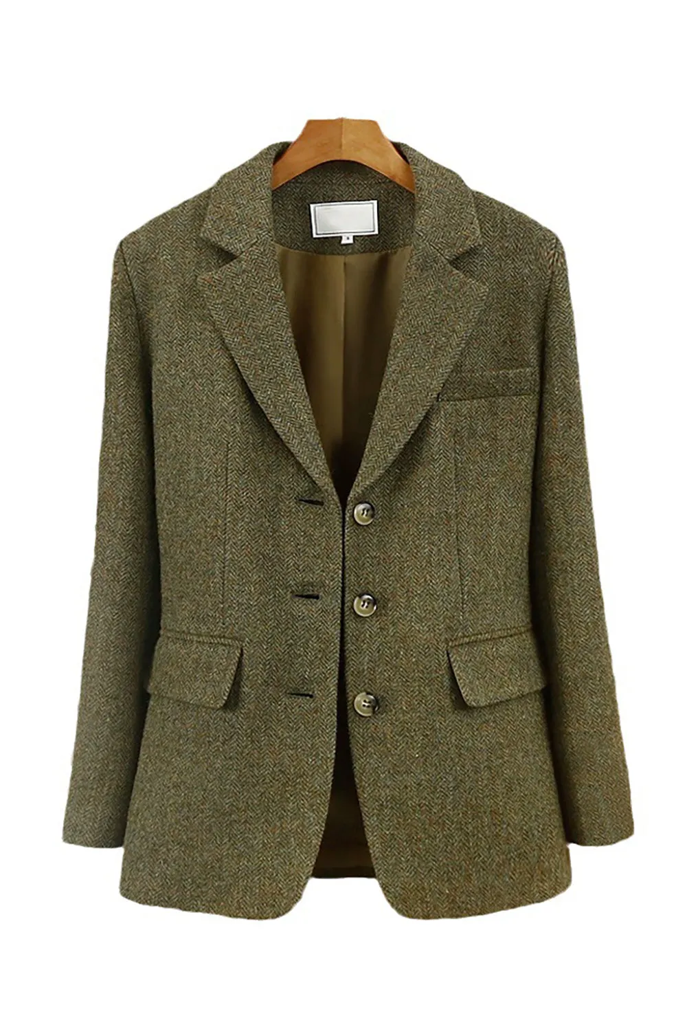 Green Notched Lapel Tweed Women Blazer sold by Zapaka