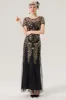 Black Golden Sequins Short Sleeves Long 1920s Dress with 20s Accessories Set sold by Zapaka