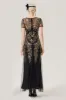 Black Golden Sequins Short Sleeves Long 1920s Dress with 20s Accessories Set sold by Zapaka