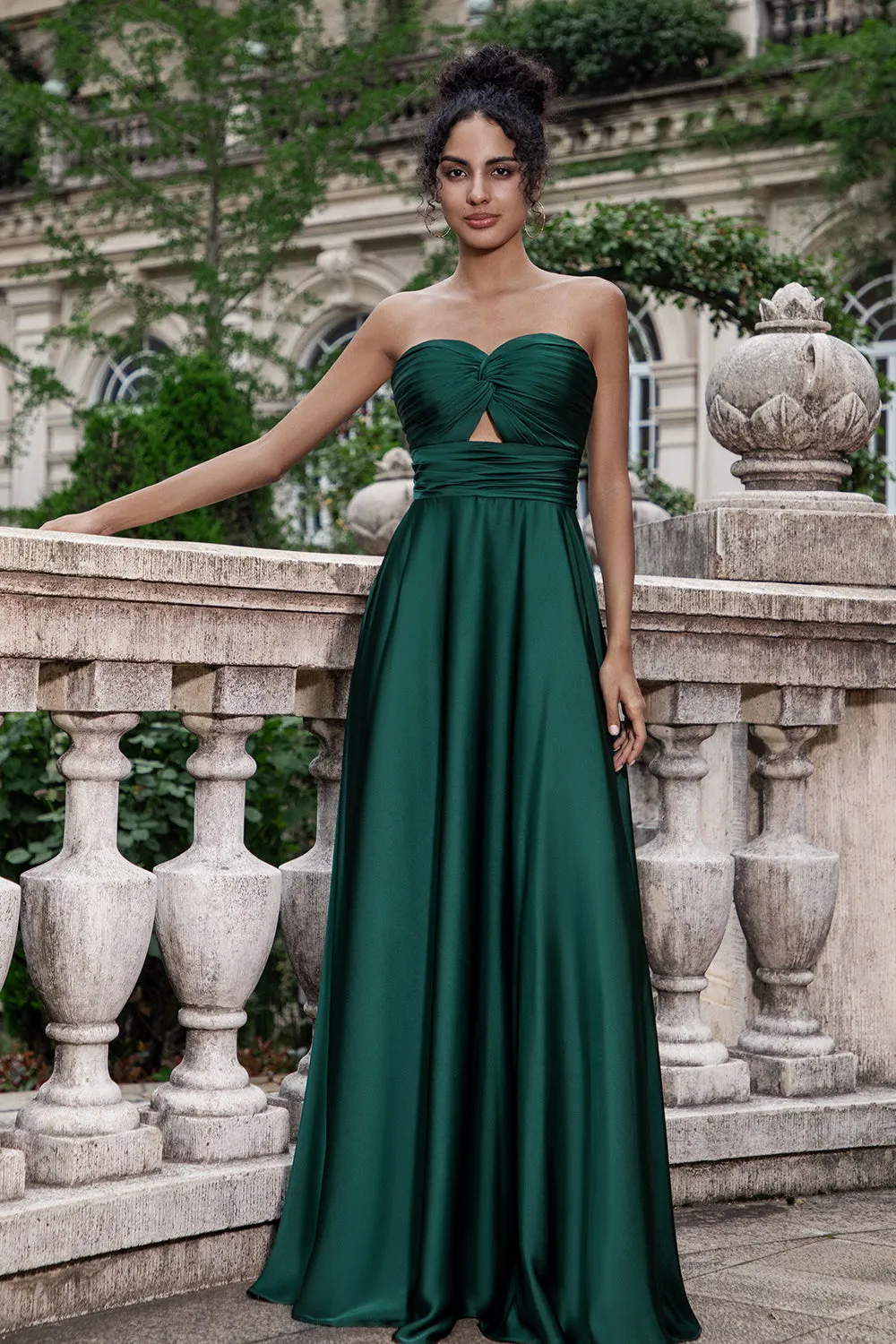 Dark Green A Line Sweetheart Pleated Keyhole Long Bridesmaid Dress sold by Zapaka product image thumbnail 5