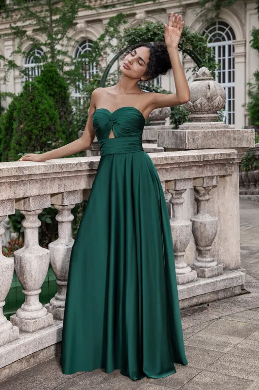 Dark Green A Line Sweetheart Pleated Keyhole Long Bridesmaid Dress sold by Zapaka