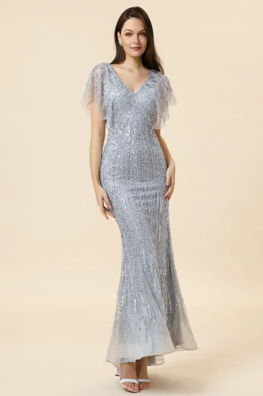 Sparkly Grey Beaded Mermaid Long Mother Of Bride Dresses sold by Zapaka
