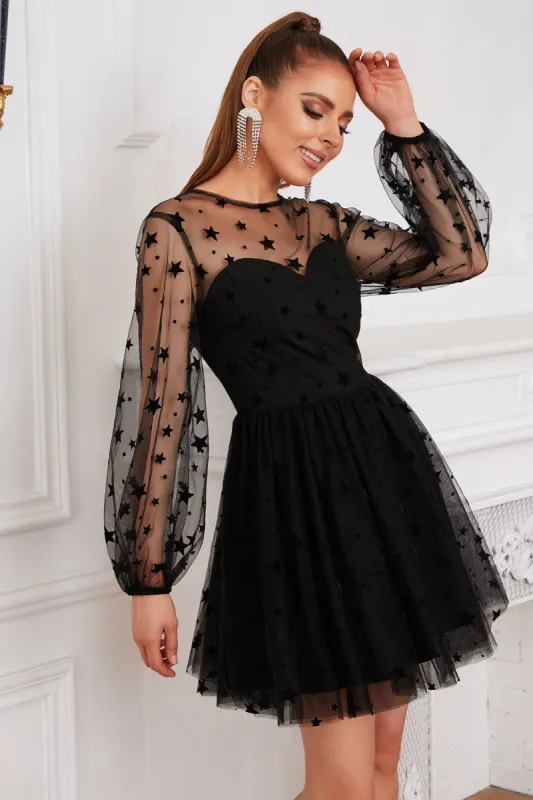 Long Sleeves Tulle Little Black Dress sold by Zapaka
