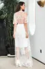Simple White V Neck Boho Maxi Graduation Dress with Lace sold by Zapaka