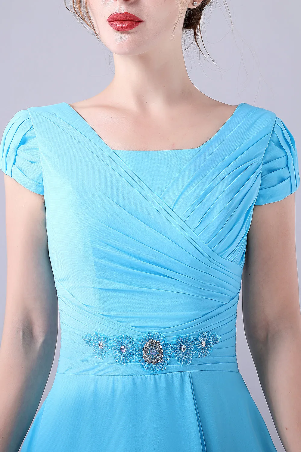 Sky Blue A-Line Square Neck Mother Of the Bride Dress With Pleated sold by Zapaka product image thumbnail 4
