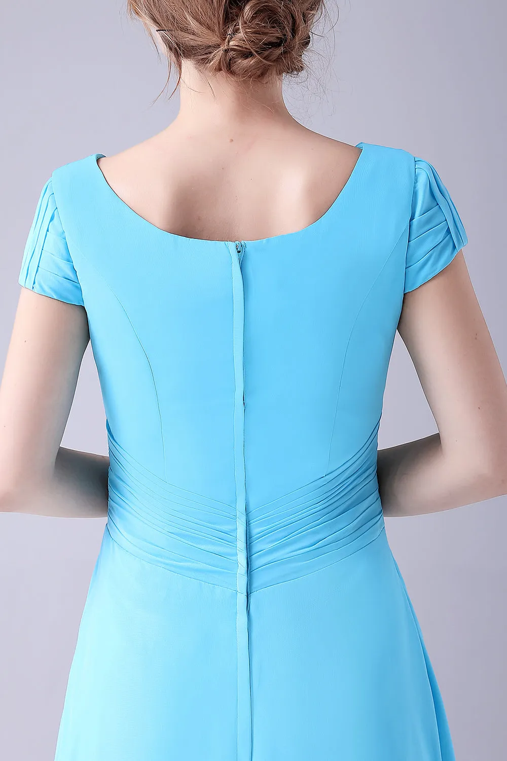 Sky Blue A-Line Square Neck Mother Of the Bride Dress With Pleated sold by Zapaka product image thumbnail 5