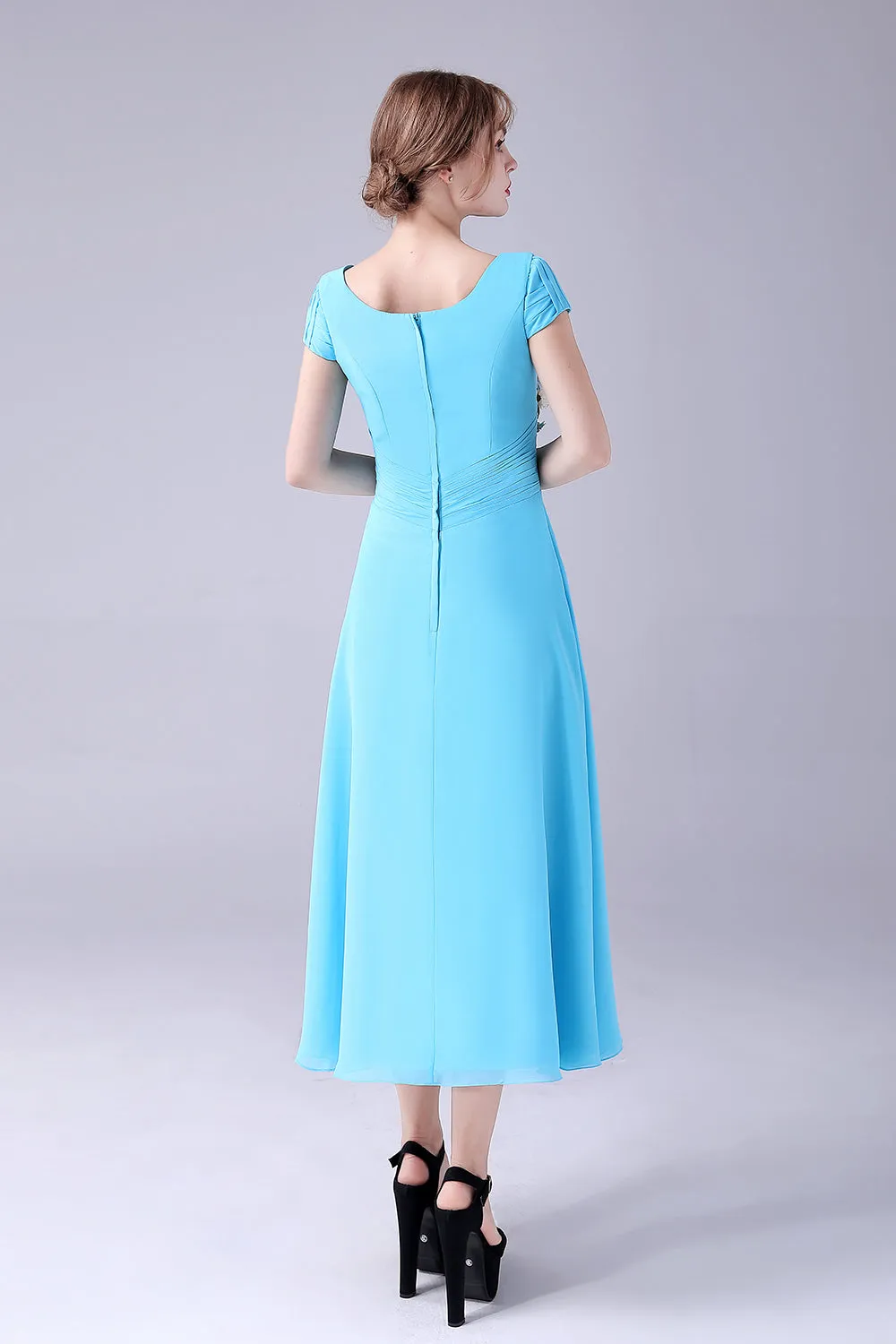 Sky Blue A-Line Square Neck Mother Of the Bride Dress With Pleated sold by Zapaka product image thumbnail 2