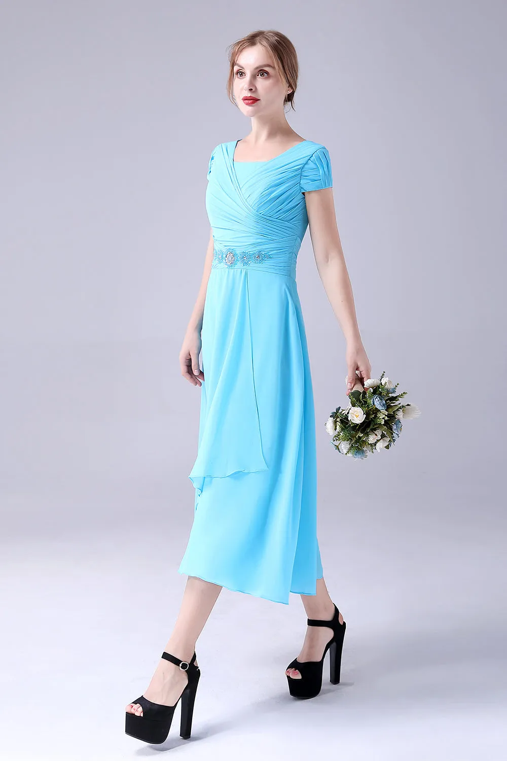 Sky Blue A-Line Square Neck Mother Of the Bride Dress With Pleated sold by Zapaka product image thumbnail 3