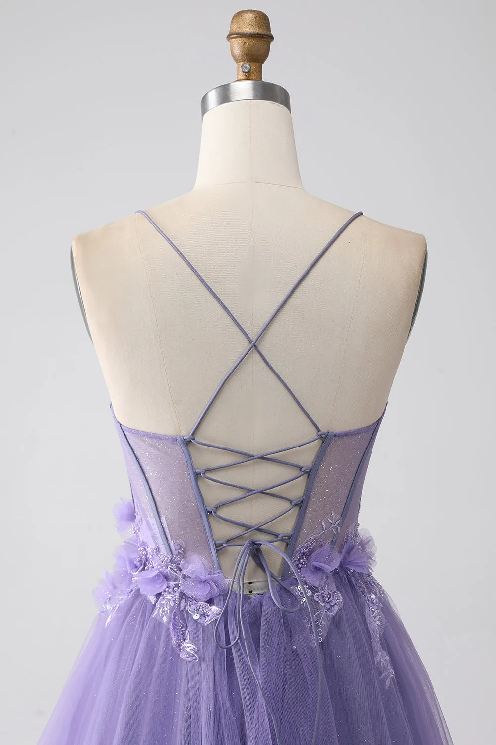 Purple A-Line Spaghetti Straps Corset Prom Dress with 3D Flowers sold by Zapaka product image thumbnail 5