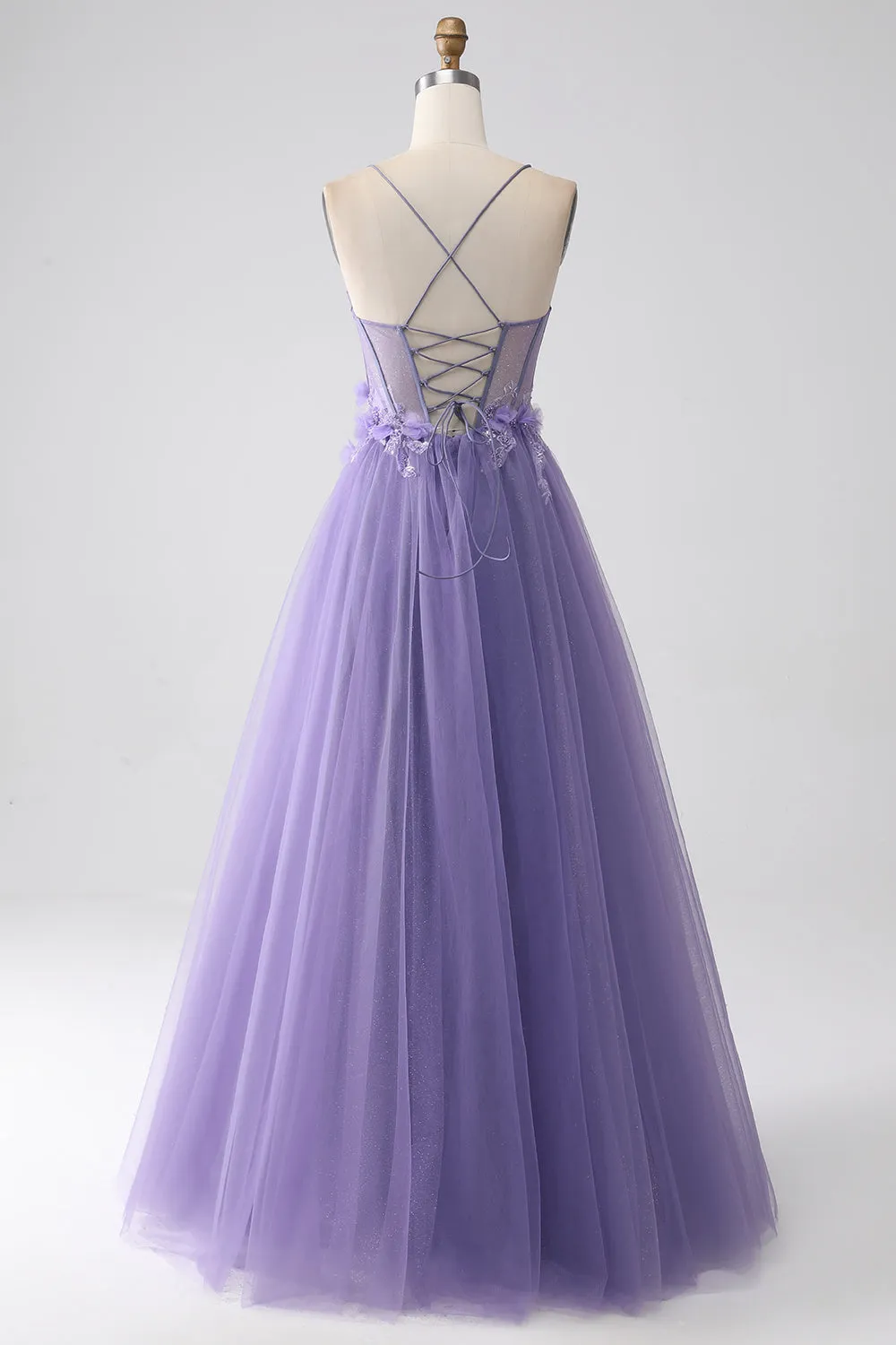 Purple A-Line Spaghetti Straps Corset Prom Dress with 3D Flowers sold by Zapaka product image thumbnail 2