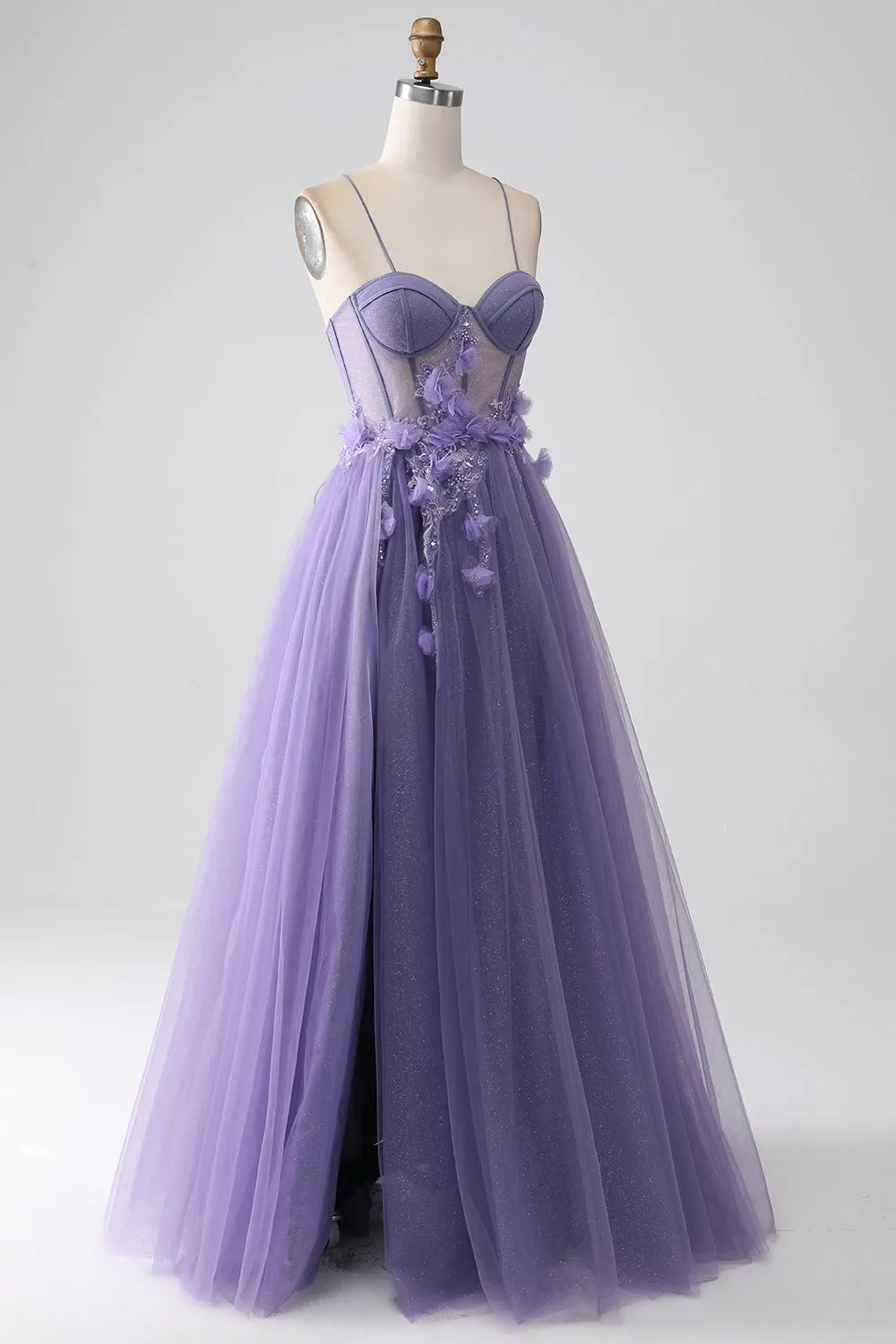 Purple A-Line Spaghetti Straps Corset Prom Dress with 3D Flowers sold by Zapaka product image thumbnail 3