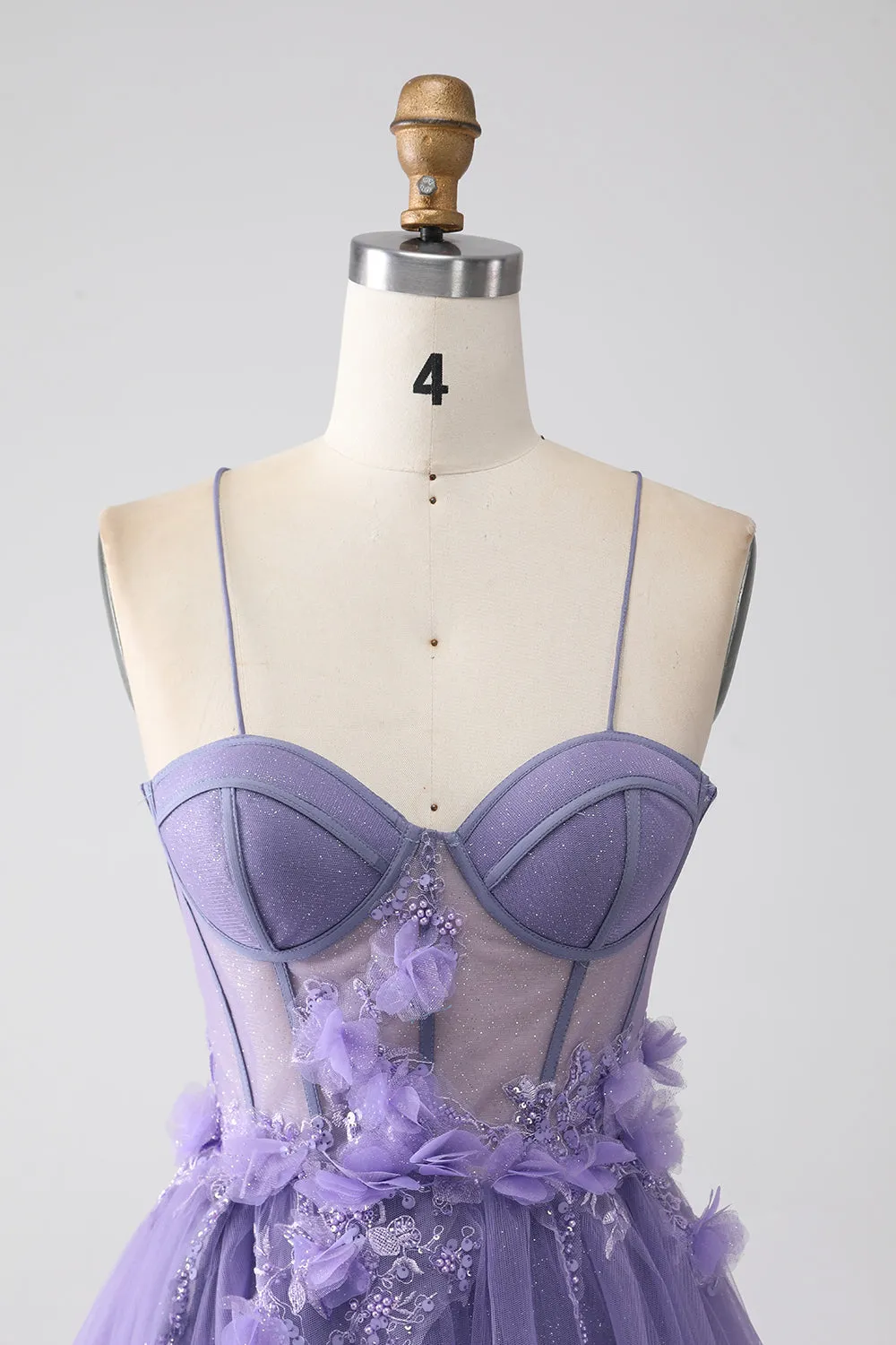 Purple A-Line Spaghetti Straps Corset Prom Dress with 3D Flowers sold by Zapaka product image thumbnail 4