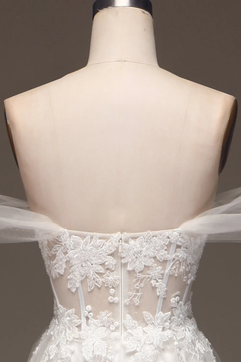 White Off the Shoulder A Line Corset Wedding Dress with Appliques sold by Zapaka product image thumbnail 5