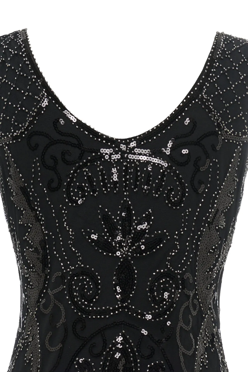 Black V-neck Fringe Sequins 1920s Dress sold by Zapaka product image thumbnail 5