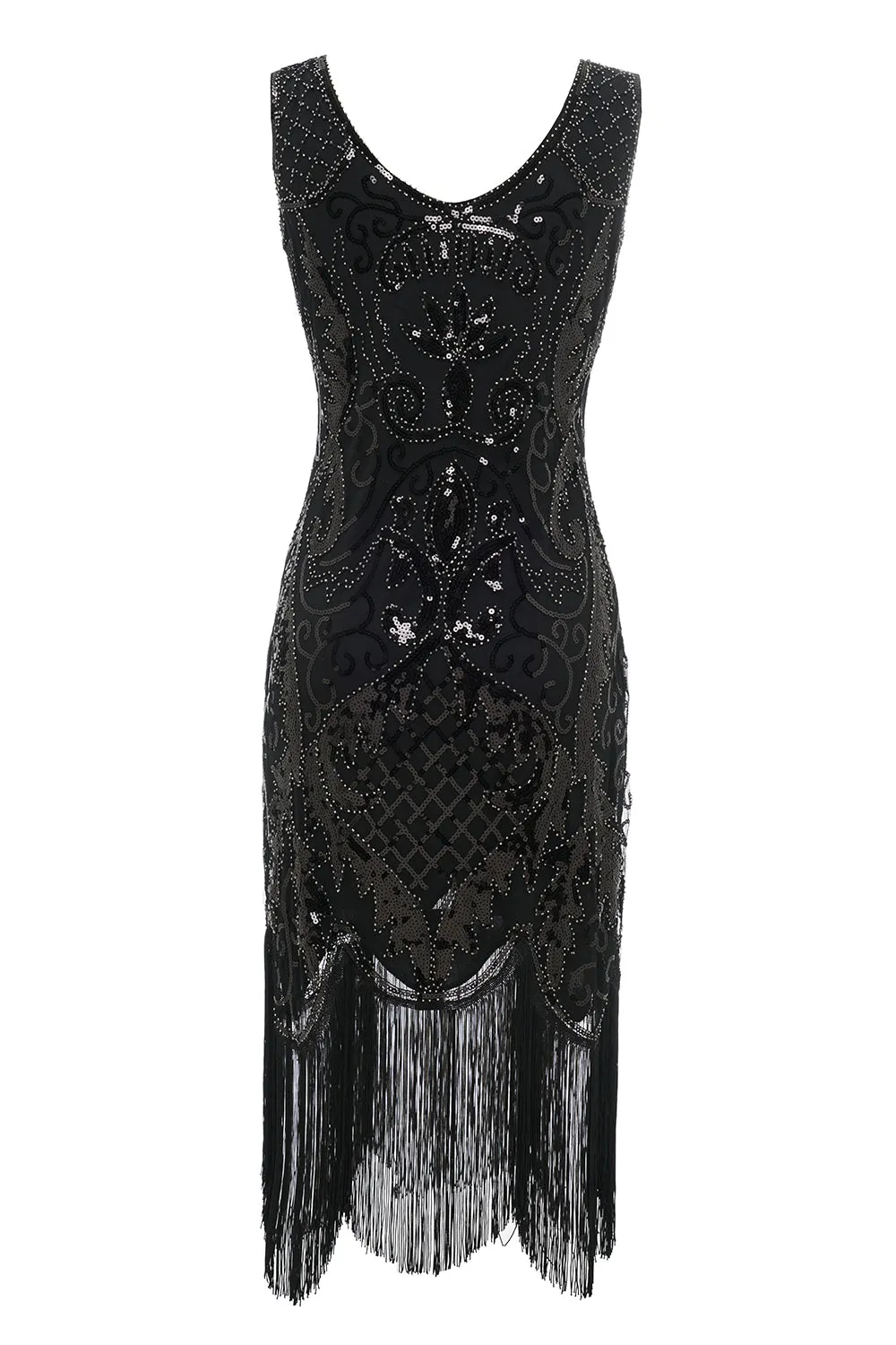Black V-neck Fringe Sequins 1920s Dress sold by Zapaka product image thumbnail 2