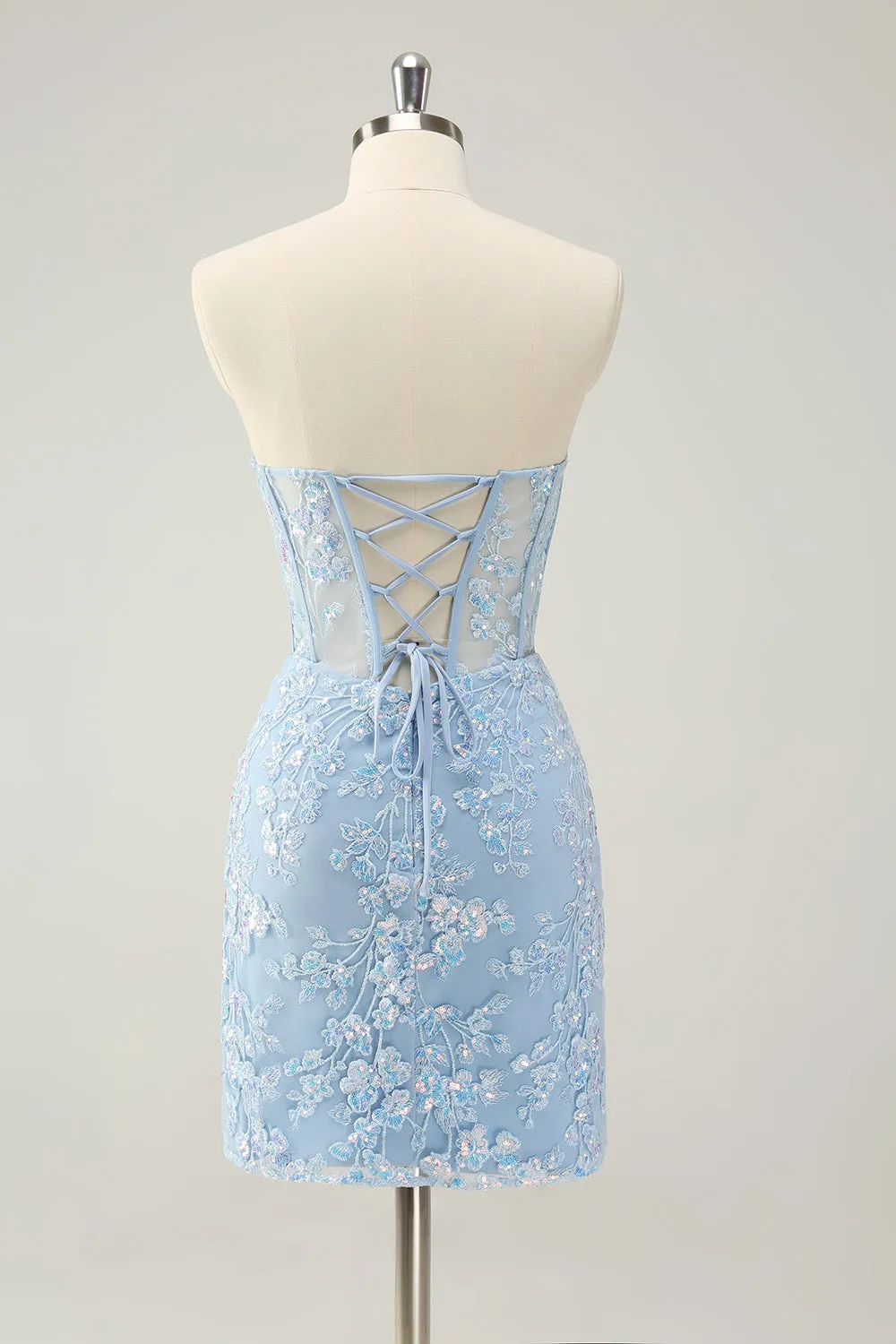 Light Blue Corset Sequins Sweetheart Short Tight Homecoming Dress with Lace-up Back sold by Zapaka product image thumbnail 2